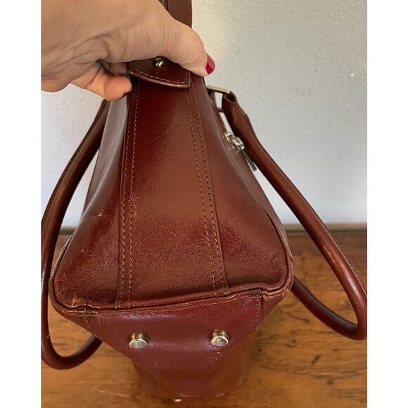 HOBO International VTG Purse Red Brown Polished Leather Bag Zip Two Handles - Picture 9 of 15